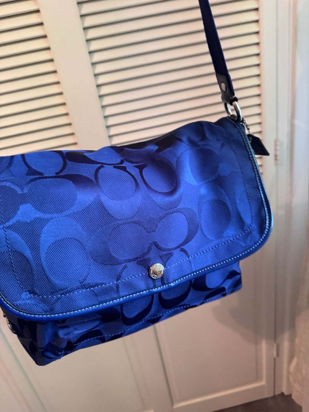 Coach Kyra Signature Jacquard Messenger Crossbody Bag in Blue